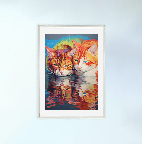 猫のアートポスター白フレームあり