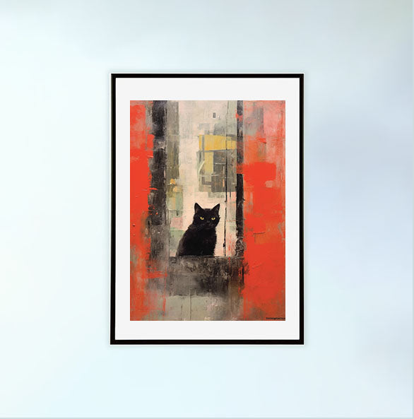 猫のアートポスター黒フレームあり