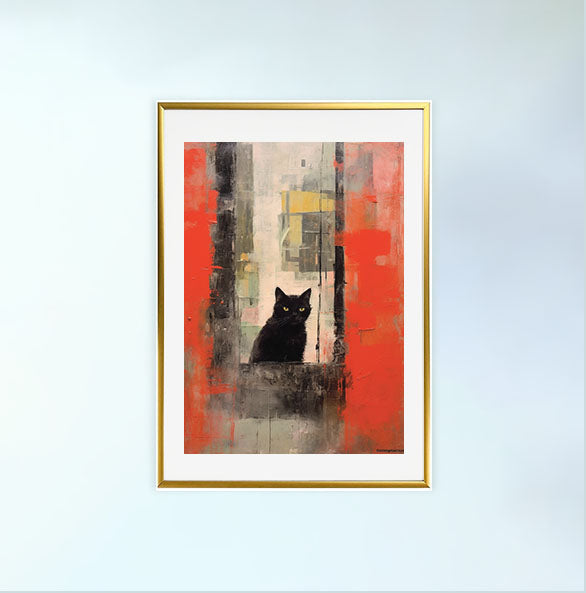 猫のアートポスター金フレームあり