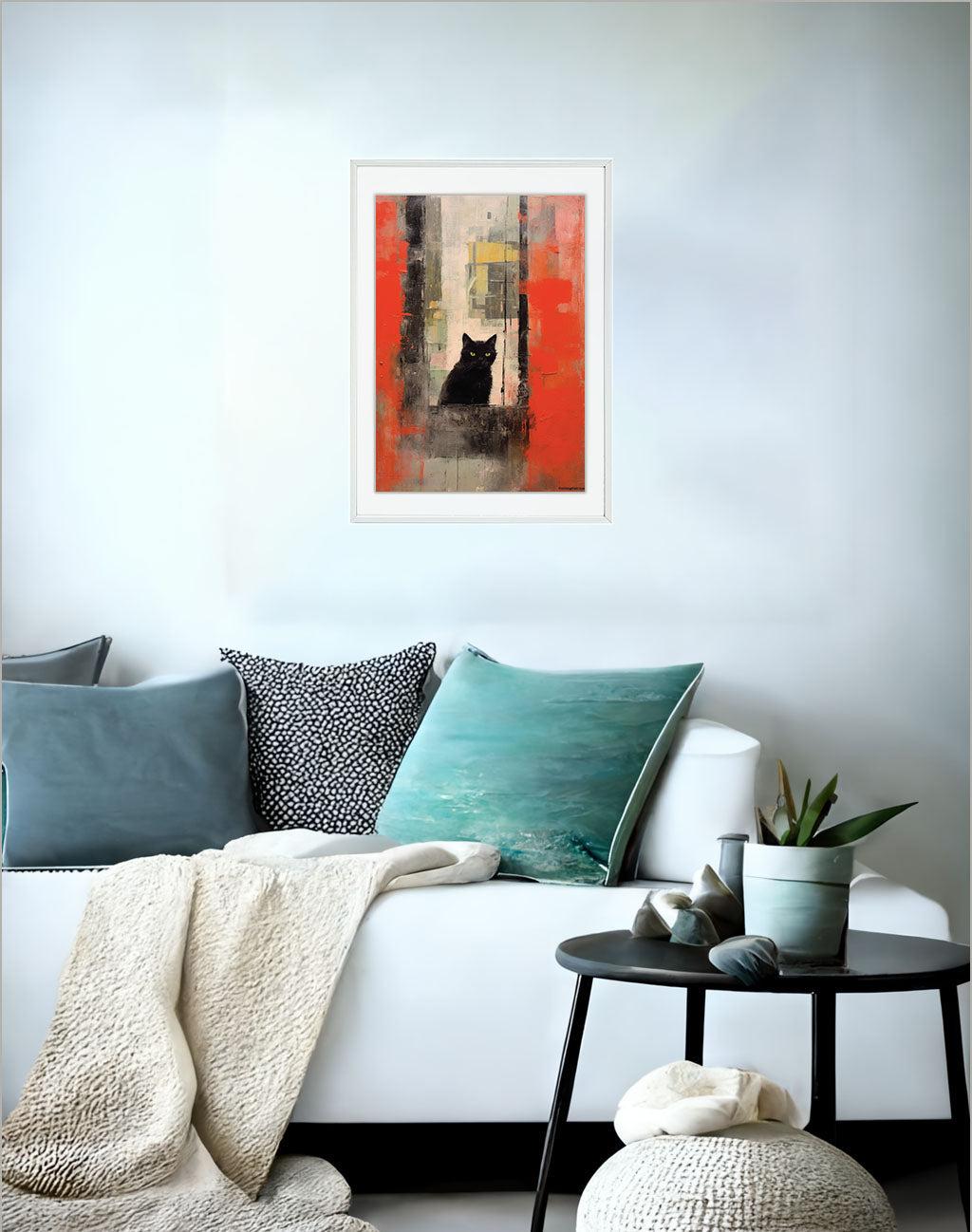 猫のアートポスターソファ配置イメージ