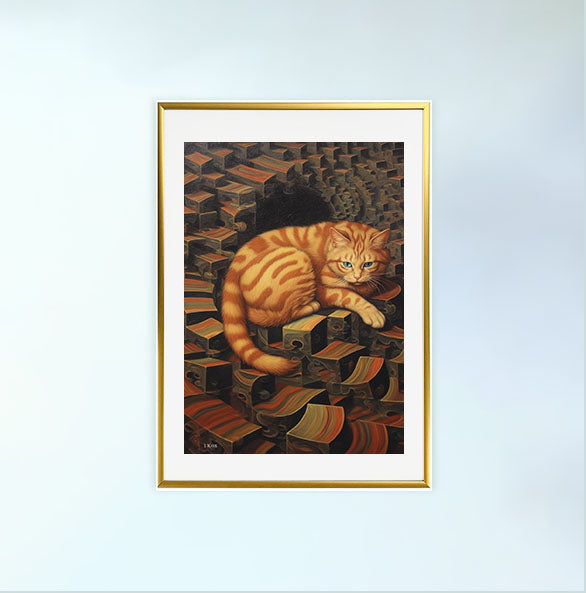 猫のアートポスター金フレームあり