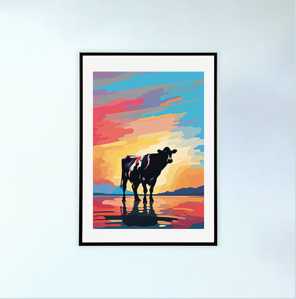 牛のアートポスター黒フレームあり