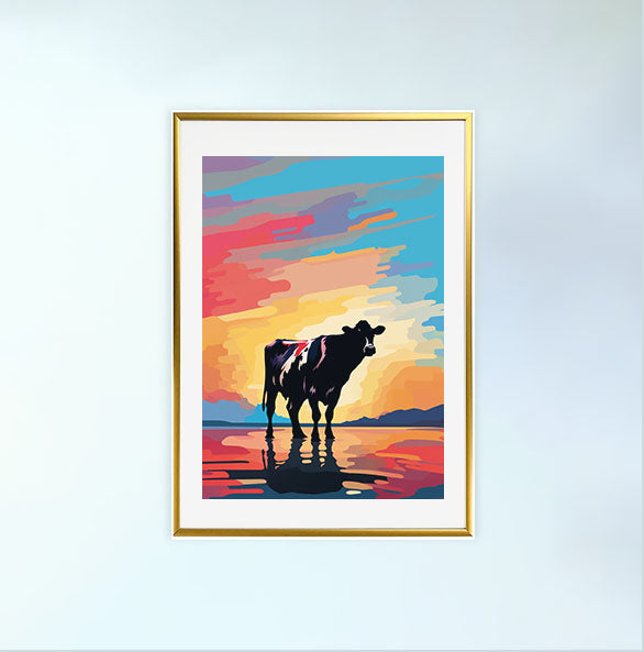 牛のアートポスター金フレームあり