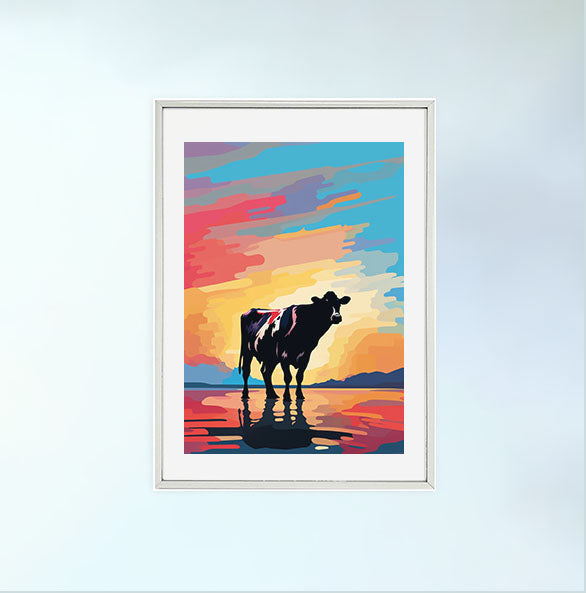 牛のアートポスター銀フレームあり