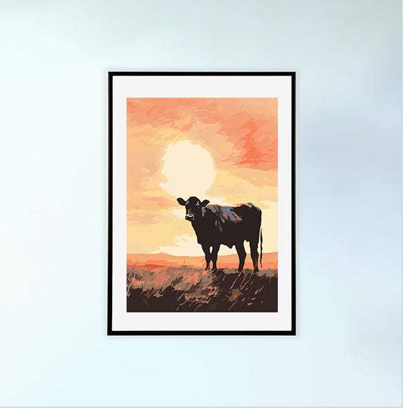 牛のアートポスター黒フレームあり