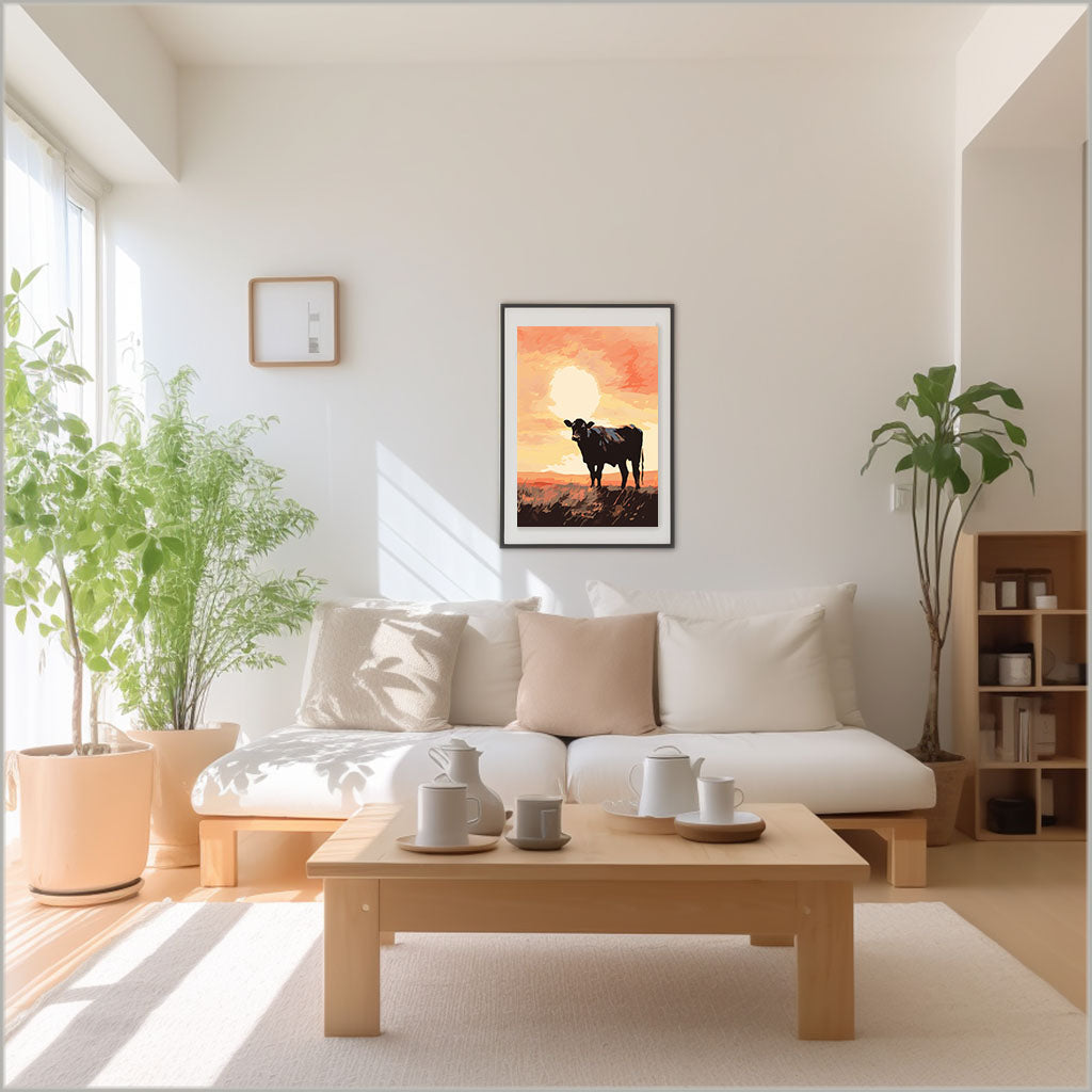牛のアートポスターリビング配置イメージ