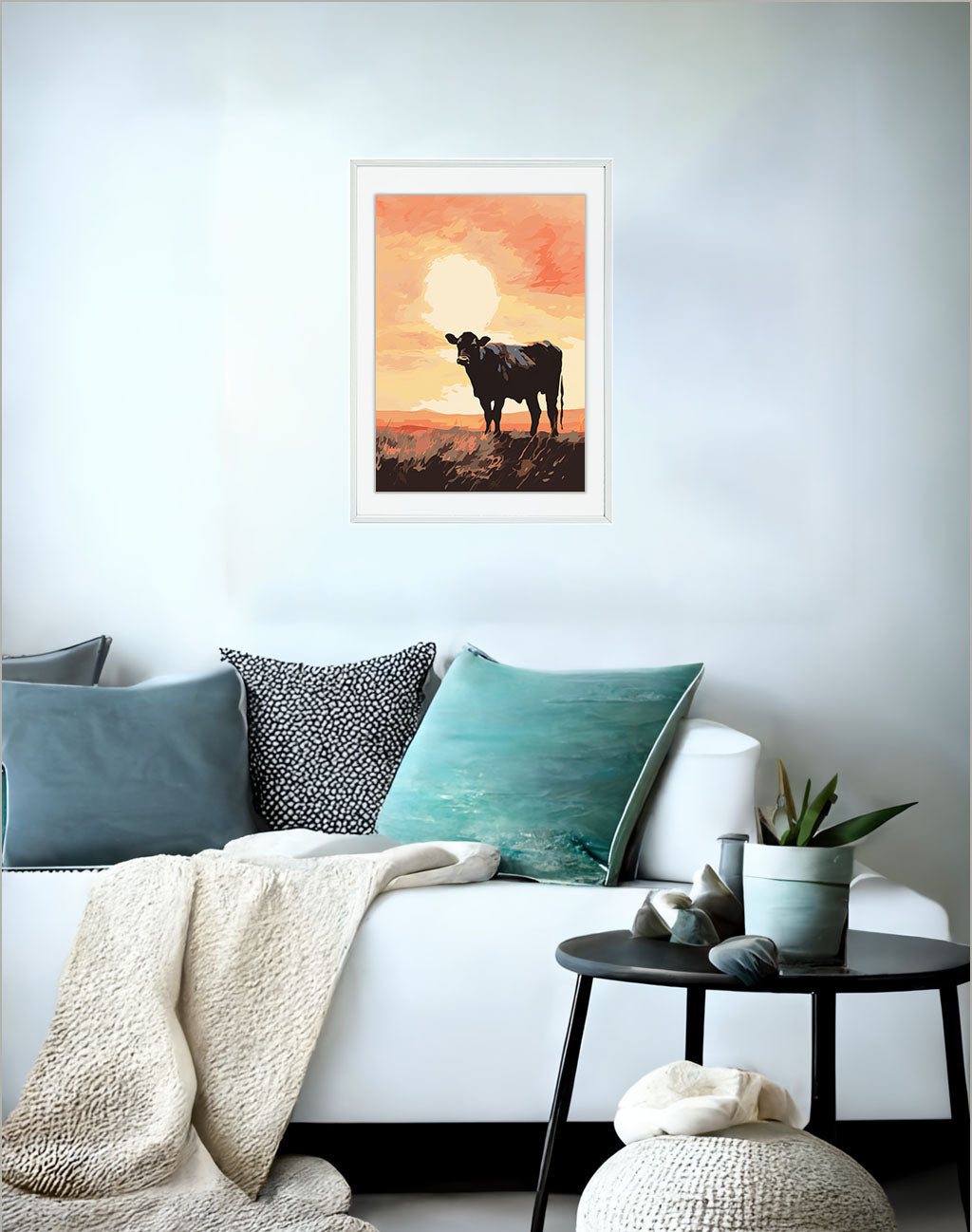 牛のアートポスターソファ配置イメージ