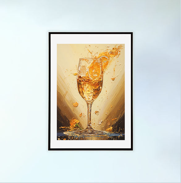 シャンパンのアートポスター黒フレームあり
