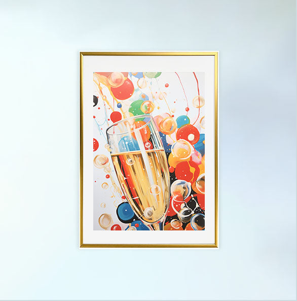 シャンパンのアートポスター金フレームあり