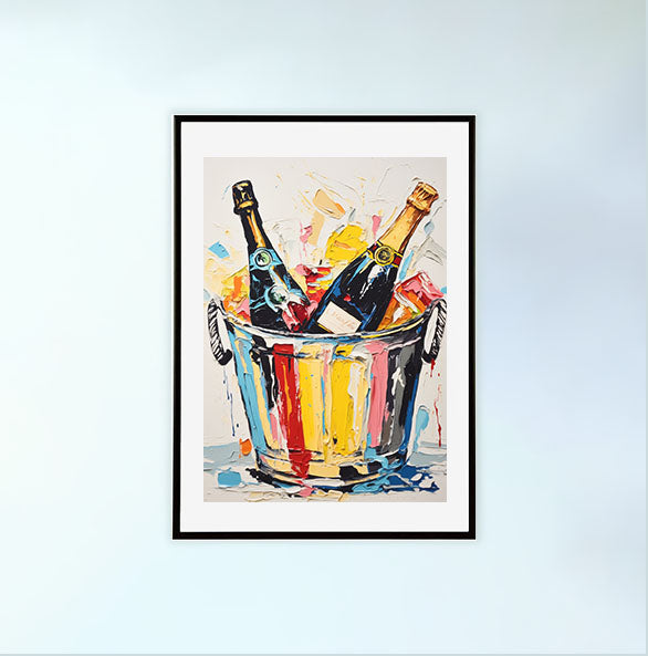 シャンパンのアートポスター黒フレームあり