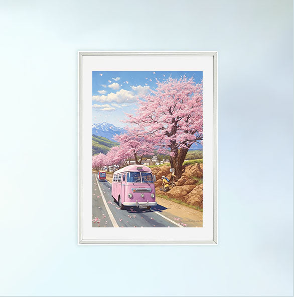 桜のアートポスター白フレームあり