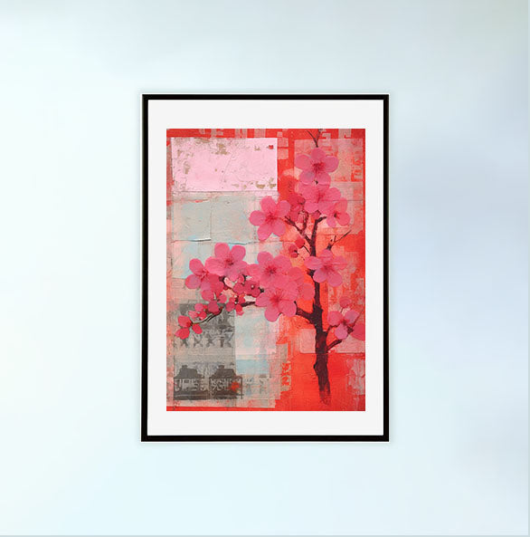 桜のアートポスター黒フレームあり