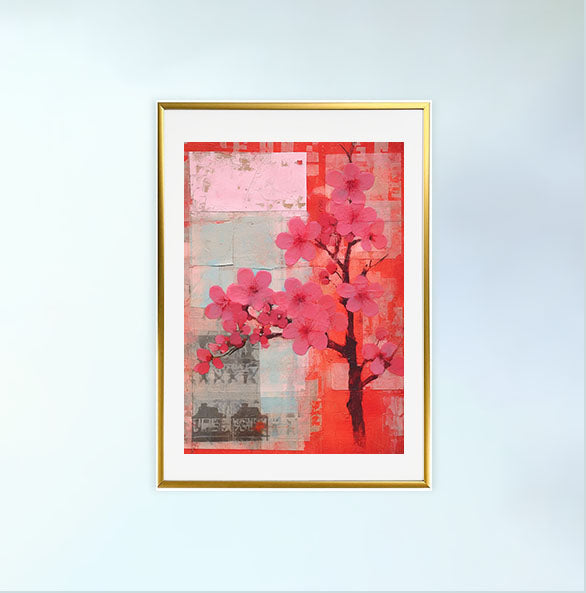 桜のアートポスター金フレームあり