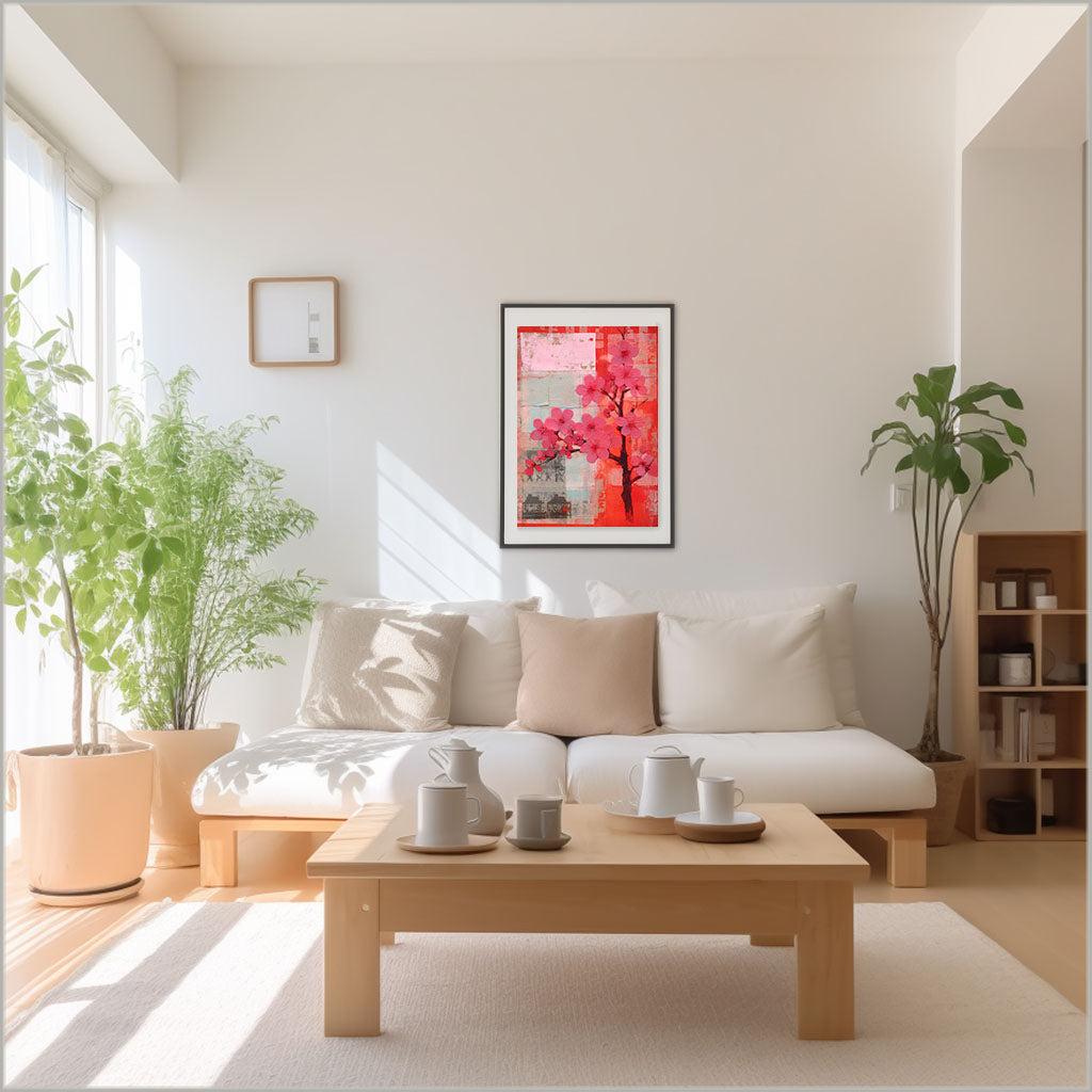 桜のアートポスターリビング配置イメージ