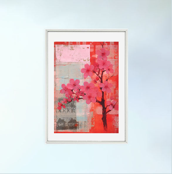 桜のアートポスター銀フレームあり