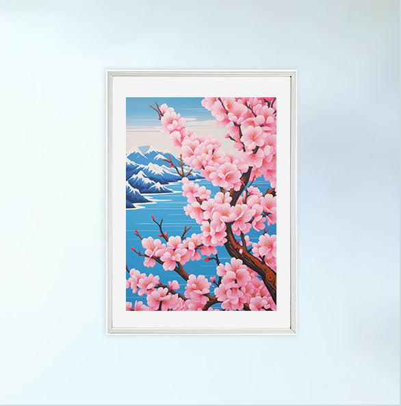 桜のアートポスター白フレームあり