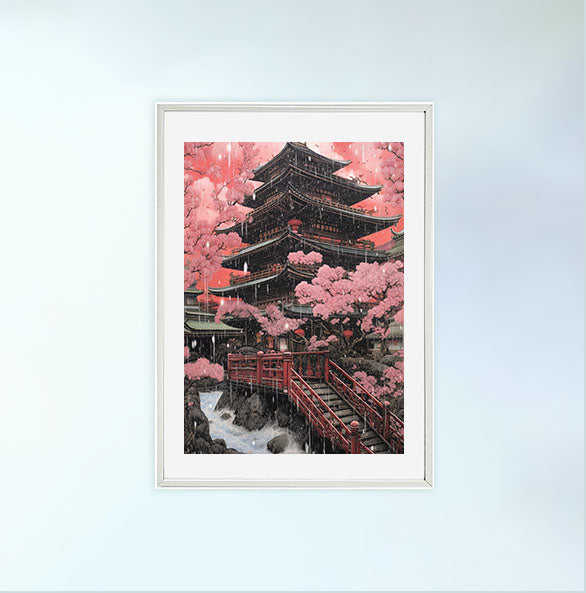桜のアートポスター白フレームあり