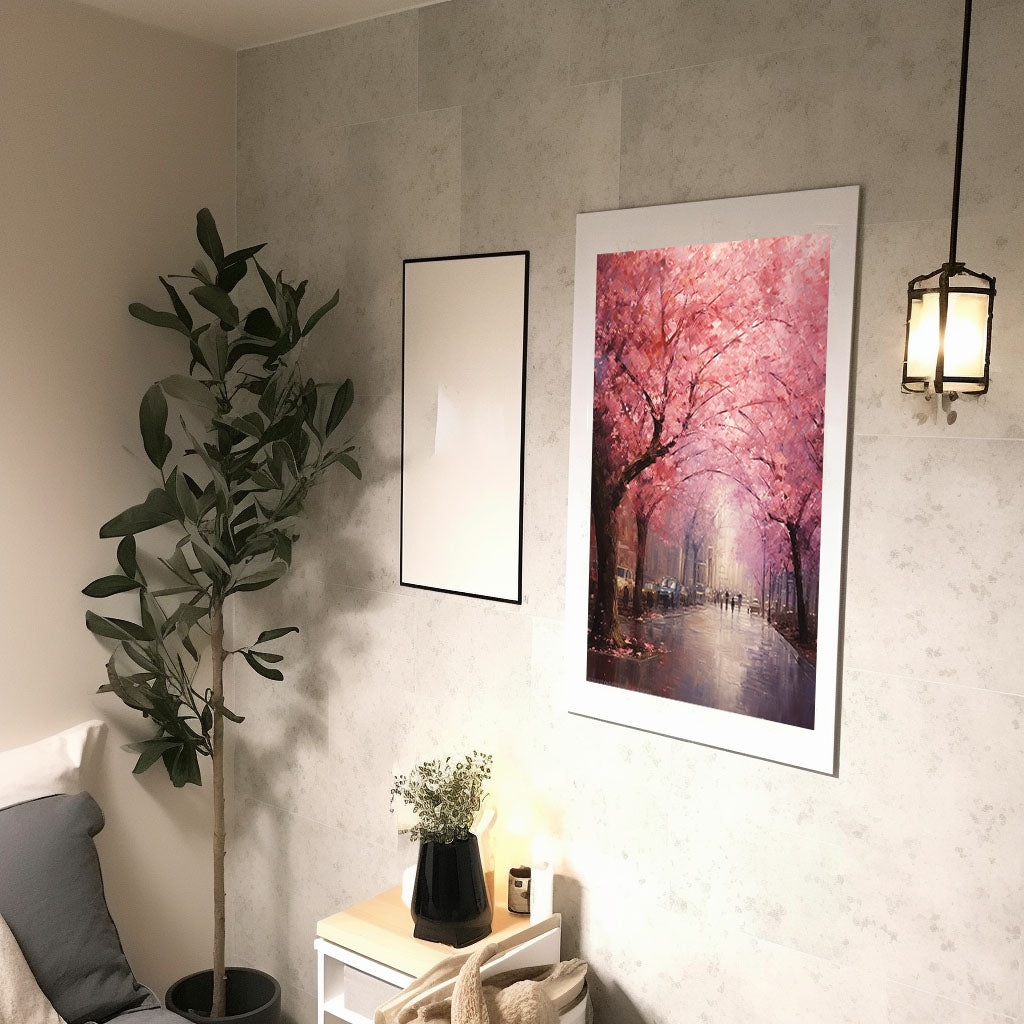 桜のアートポスター廊下配置イメージ