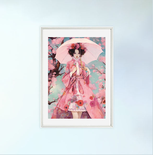 桜のアートポスター白フレームあり