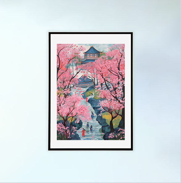 桜のアートポスター黒フレームあり