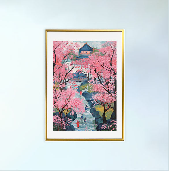 桜のアートポスター金フレームあり