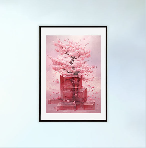 桜のアートポスター黒フレームあり
