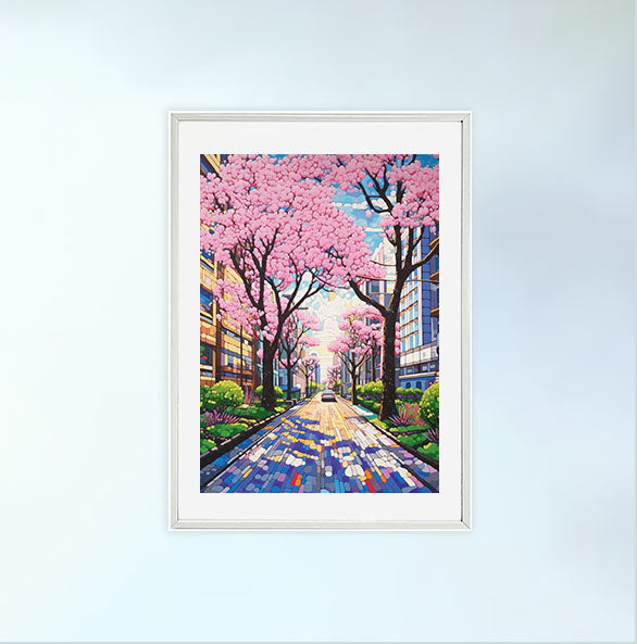 桜のアートポスター白フレームあり