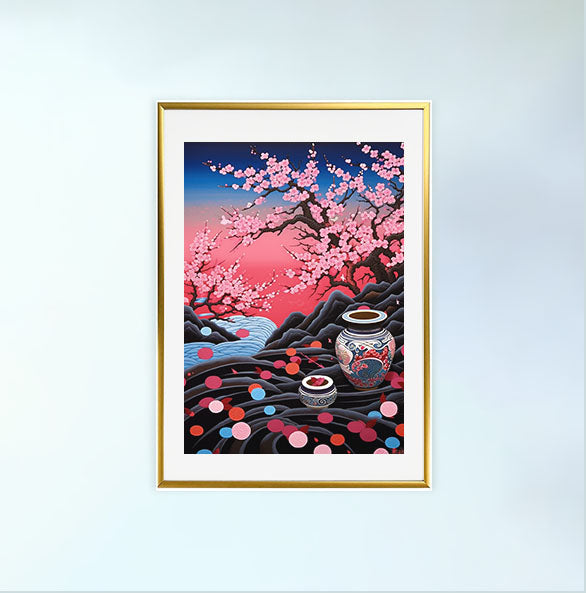 桜のアートポスター金フレームあり