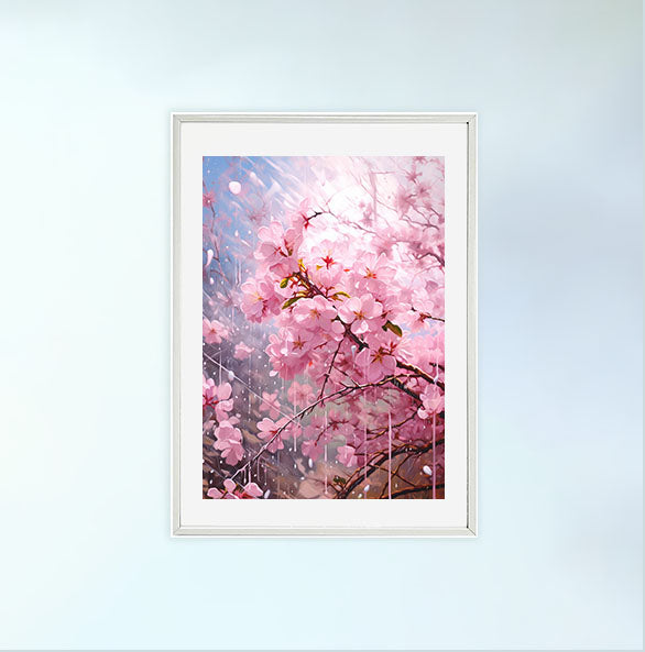 桜のアートポスター白フレームあり