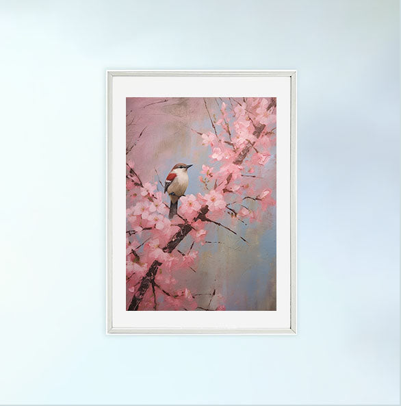 桜のアートポスター白フレームあり