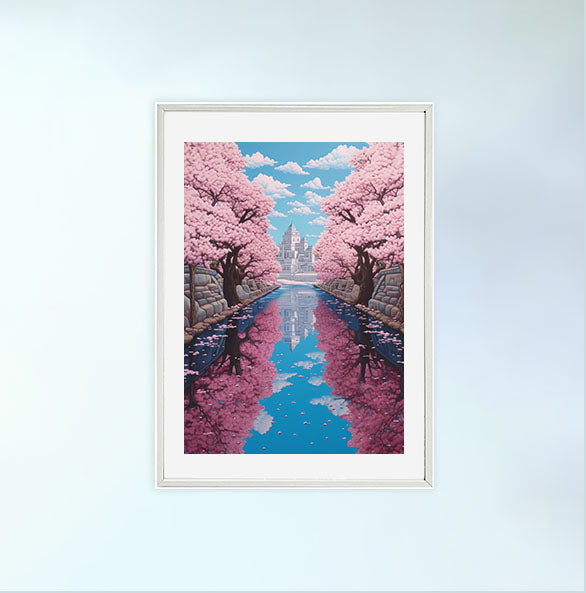 桜のアートポスター白フレームあり
