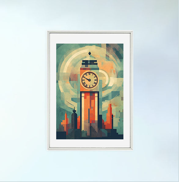 時計のアートポスター銀フレームあり