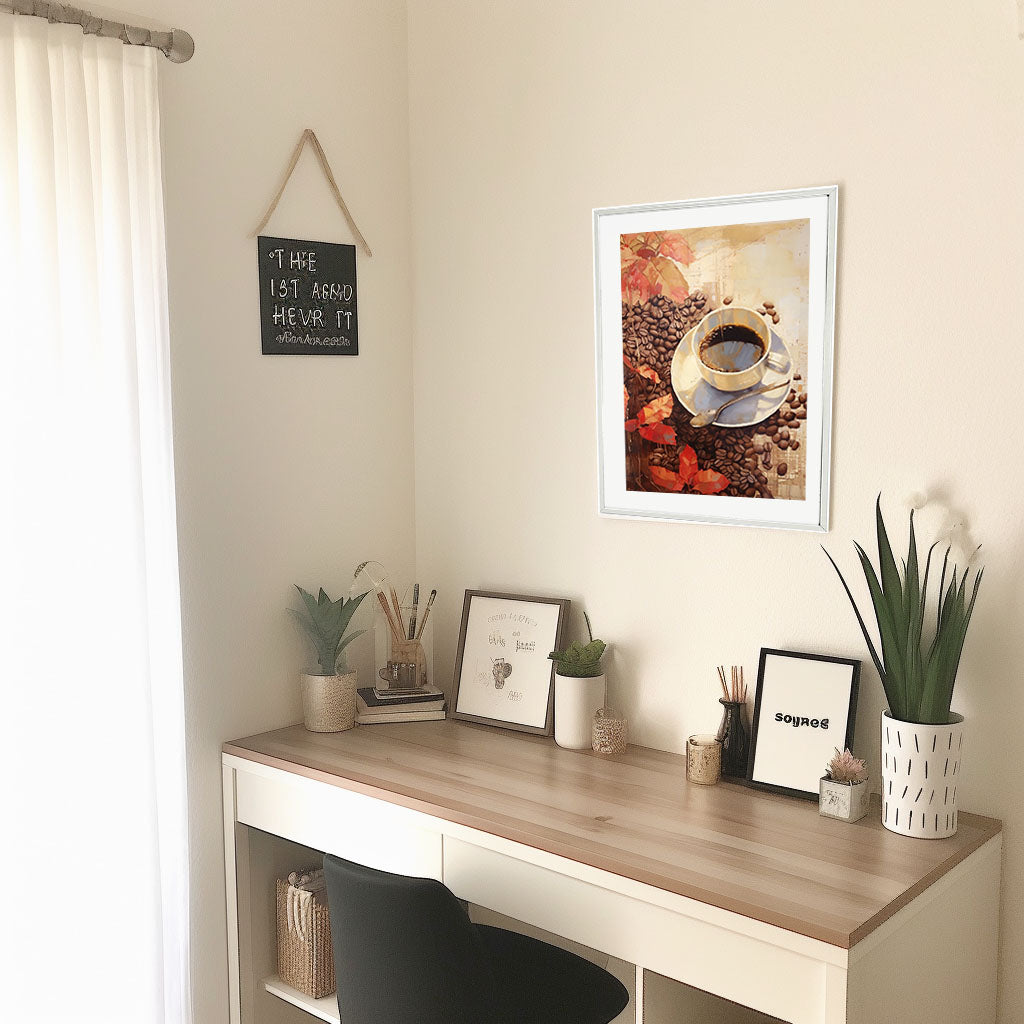 コーヒーベルトのアートポスター机配置イメージ