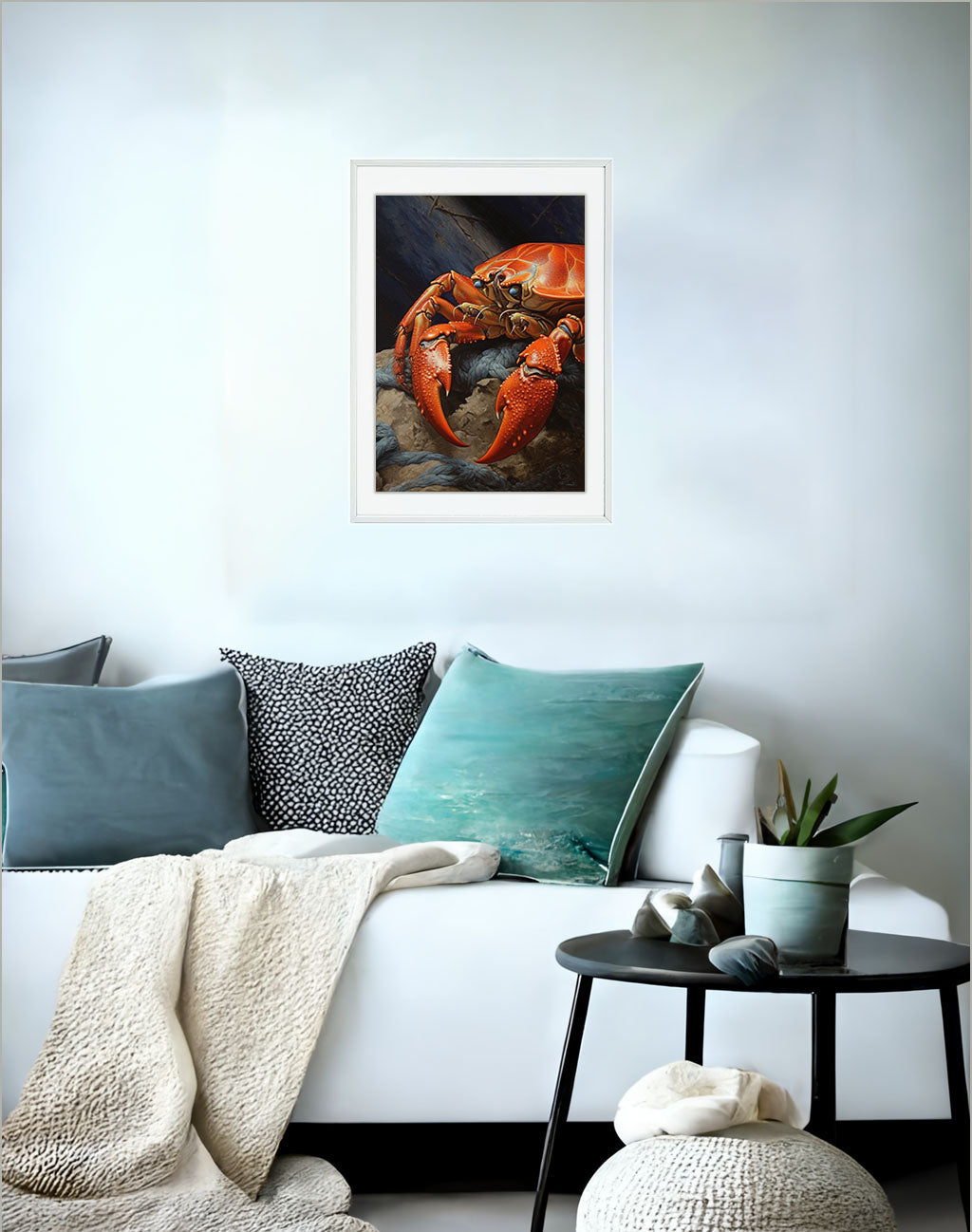 かにのアートポスターソファ配置イメージ