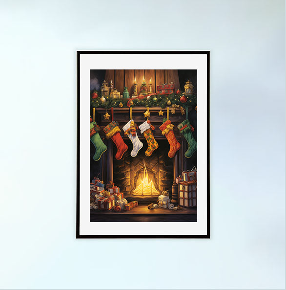 クリスマスのアートポスター黒フレームあり