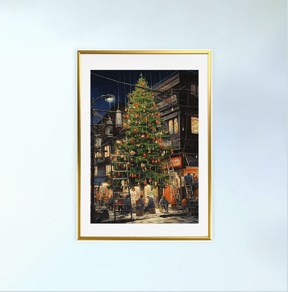 クリスマスのアートポスター金フレームあり