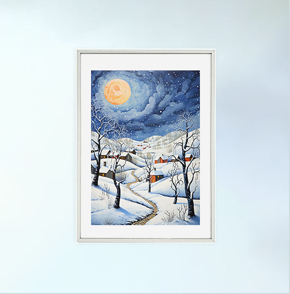 クリスマスのアートポスター銀フレームあり