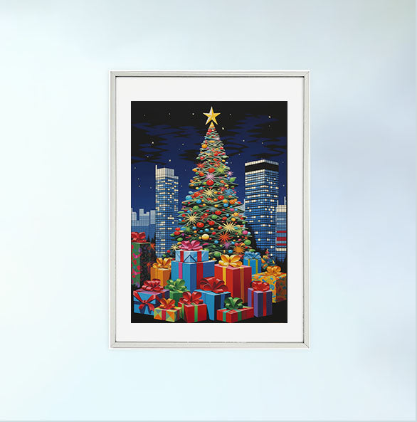 クリスマスのアートポスター銀フレームあり