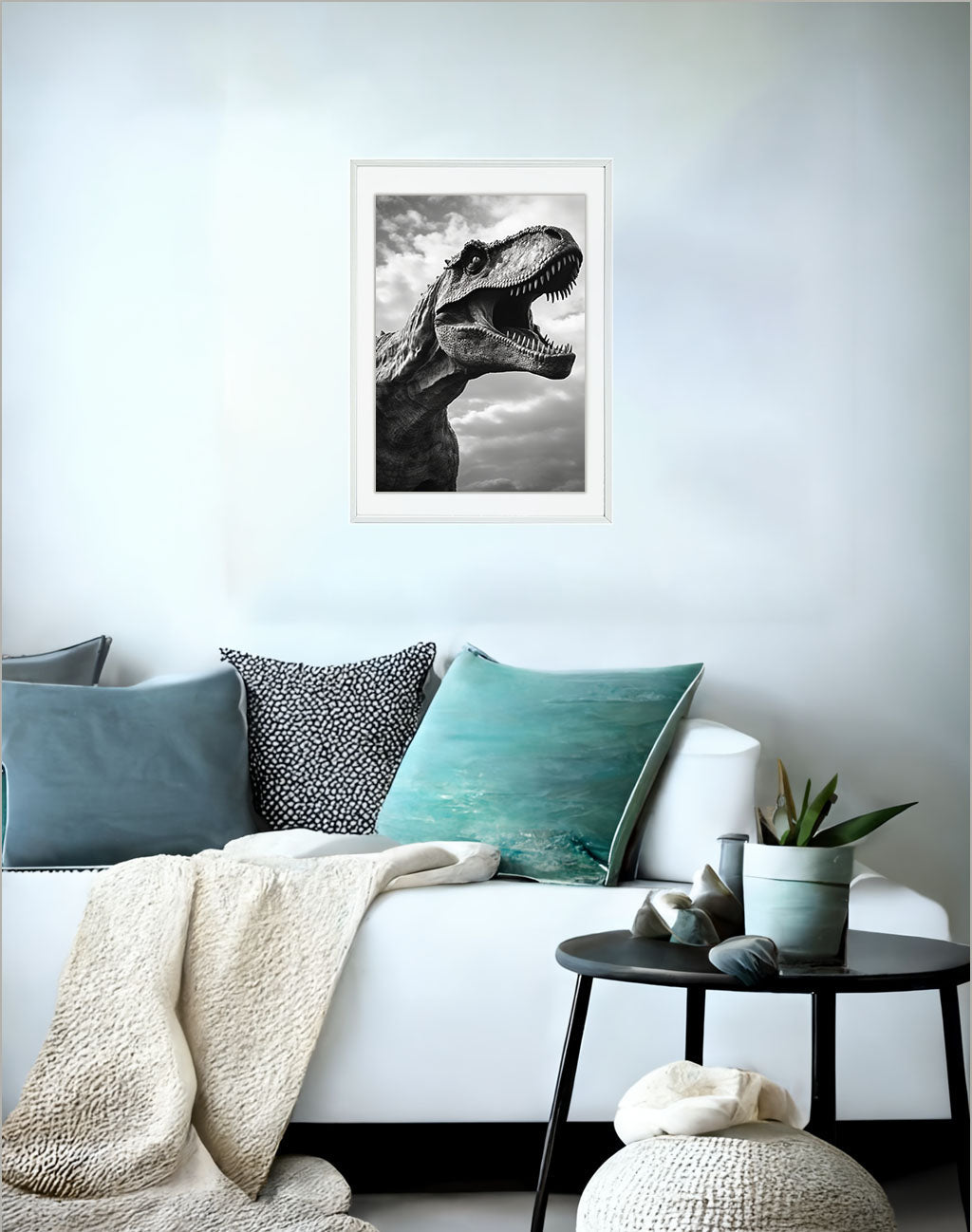 恐竜のアートポスターソファ配置イメージ