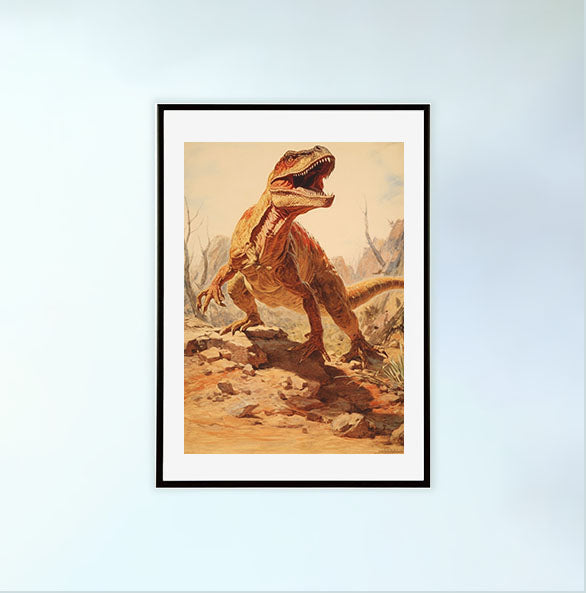 恐竜のアートポスター黒フレームあり