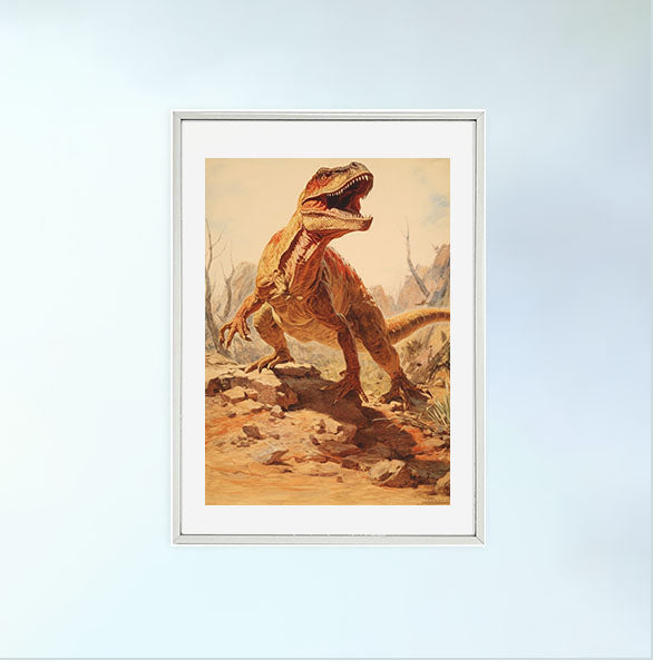 恐竜のアートポスター銀フレームあり