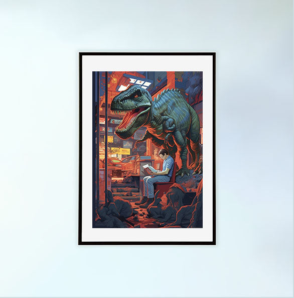 恐竜のアートポスター黒フレームあり
