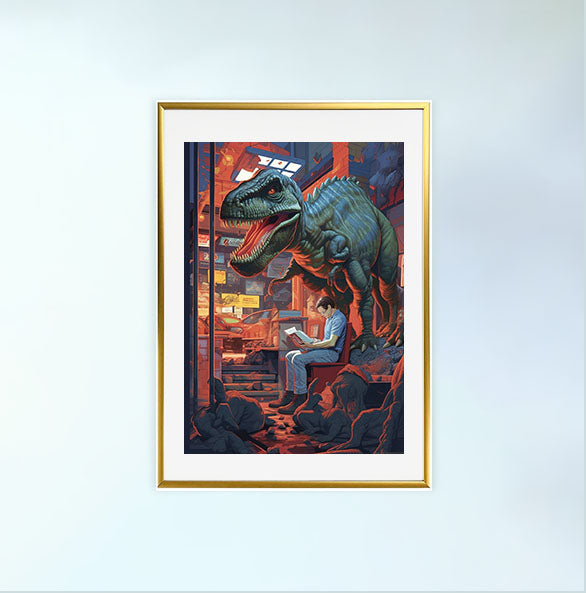 恐竜のアートポスター金フレームあり