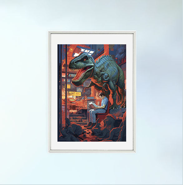 恐竜のアートポスター銀フレームあり