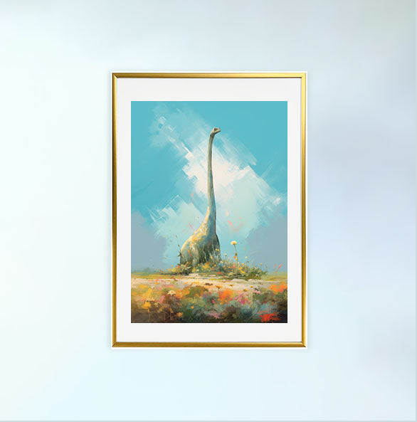 恐竜のアートポスター金フレームあり