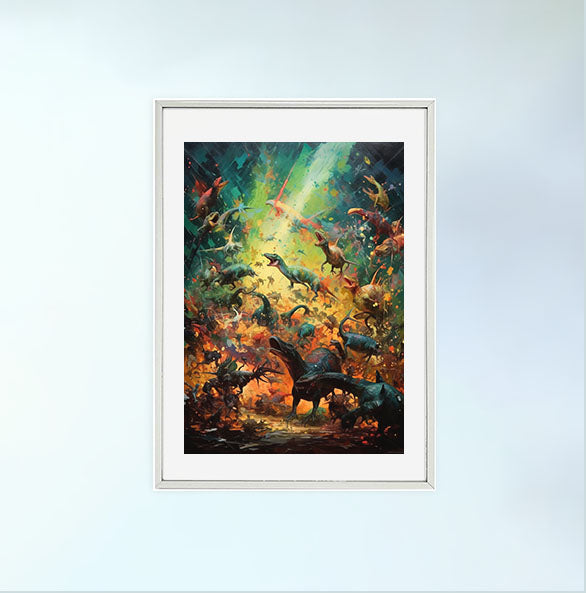 恐竜のアートポスター銀フレームあり