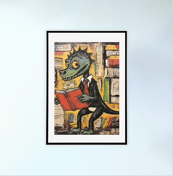 恐竜のアートポスター黒フレームあり