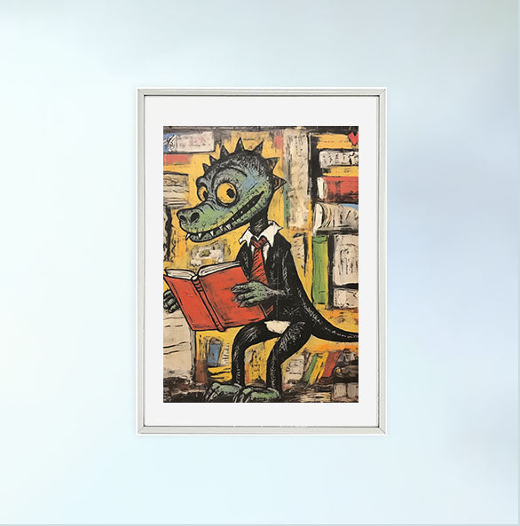 恐竜のアートポスター銀フレームあり