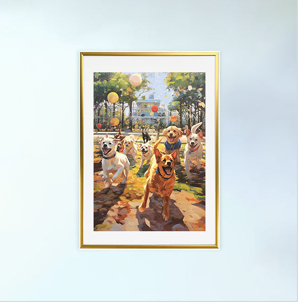 犬のアートポスター金フレームあり