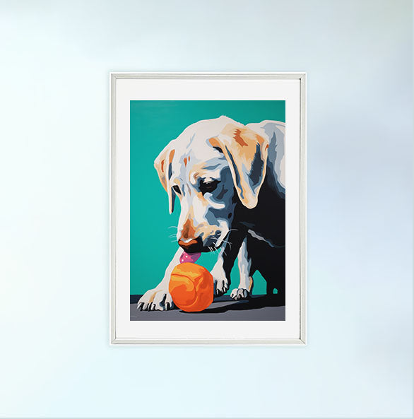 犬のアートポスター白フレームあり